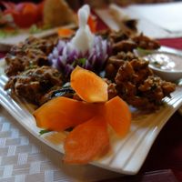 Sabzi Pakora (crispy fried vegetable chunks in chickpea meal dough with spices) (vegan) at Weissberg Restaurant in Saarbrucken