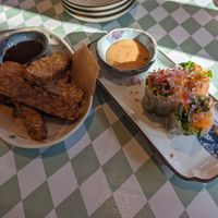 Tempeh and spring roll at Silver Backs Cafe in Kyoto