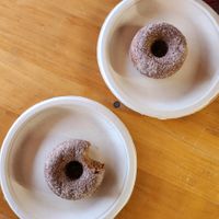 Vegan apple cider doughnuts   at Abracadabra Coffee Co in Woodstock