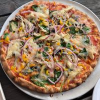 Veggie-veggie pizza with vegan cheese at ManRock Brewing Company in Grover Beach