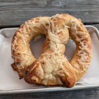 Cheddar garlic pretzel with vegan cheese at ManRock Brewing Company in Grover Beach
