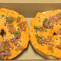 Capsicum Hummus Bagel 🥯   at Ballsy Tea in North Sydney