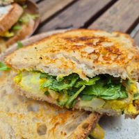 Nikkei potato sando $17? : lovely subtle eggy taste (but not black salt), nice subtle spice, nashi cubes were a nice sweet crunchy addition at Ballsy Tea in North Sydney