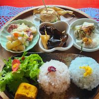 Seasonal hydrangea rice plate at Isso in Kamakura
