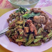 Three choices from the buffet with rice, 45 baht  at Vegetarian Food For Health in Nakhon Ratchasima