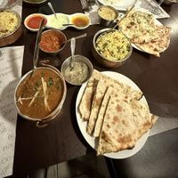 Dahl Makhani (no butter), mint parantha, vegetable pilau rice, some dips   at Swagatam in Barcelona