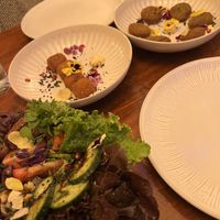 Croquetas, falafel and salad  at Bodega Santa Barbara in Lanzarote