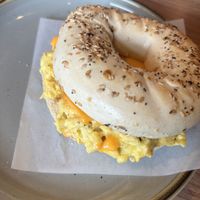 Vegan egg and cheese on an everything   at Brooklyn Bagel at Arsenal pittsburgh in Pittsburgh