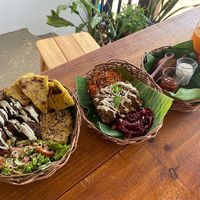 Falafel plate, jackfruit pastel and Kibe  at Passiflora in Morro De Sao Paulo