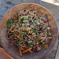 Plate of the day, peanut noodles at Passiflora in Morro De Sao Paulo