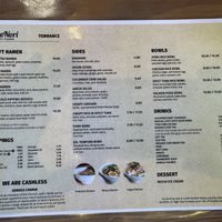 Menu with 2 vegan options  at HiroNori Craft Ramen in Torrance