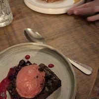 Brownie and pear dessert at The Falcon Inn in Stroud
