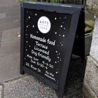 Sign outside (November 2023) at Arts Cafe in Truro