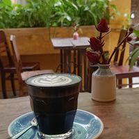 Charcoal latte (latte with a dash of charcoal) at The Espresso Station in Quang Nam