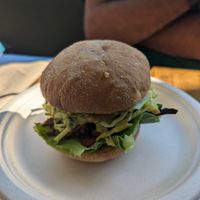 BBQ pulled mushroom sandwich at Hummingbird Nutritious Eats in Haverhill