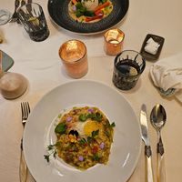 I tried the porcini mushroom risotto with vegetables, and my friend had the nasi goreng with peanut sauce. at Tioman in Gyor