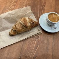 Vegan croissant and coffee at NYC Bagel and Coffee House in New York City