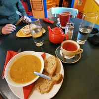 Lentil soup with apricot and Cumin and raspberry tea at Cafe Arriba in Isle Of Skye