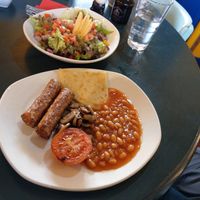 Vegan Scottish breakfast and a salad at Cafe Arriba in Isle Of Skye