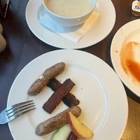 It is all-you-can-eat, and I ate - before thinking of taking a picture. Vegan bacon, sausage, oatmeal, baked beans, fruit, coffee w/ milk options, & more!  at Thyme  in East London