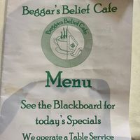 menu at Beggars Belief Cafe in Scarborough
