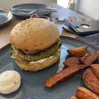Burger with fries and mayo  at Le Rouge-gorge Restaurant in Menton