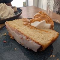 Delicious lemon cake with chantilly cream and caramel at Le Rouge-gorge Restaurant in Menton