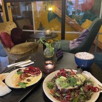 Delicious hummus plate and avocado toast  at Nomi the Karakal in Malmo