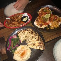 Korean chick’n ribs, tacos, and hummus plate. Delish!!  at Cornish Arms in Brunswick