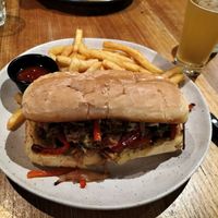 Vegan Philly steak sandwich with a Heaps Normal to wash it down at Cornish Arms in Brunswick