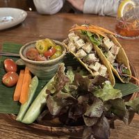 Tacos stuffed with Thai style salad served with guacamole crispy tofu  at THE HOUSE by Ginger in Chiang Mai