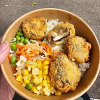 Salt and pepper mushroom donburi at Niko Niko Adelaide St in Brisbane