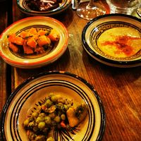 Salades de carottes, petits pois, betteraves et houmous at La Kasbah in Brussels