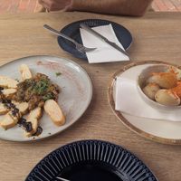 Zaalouk (so good) and 5 papas arrugás at La Maravilla de las Canteras in Gran Canaria