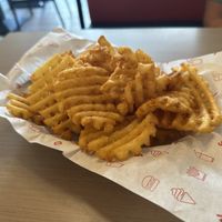 The waffle fries are good  at Sideshow Burgers in Kyneton