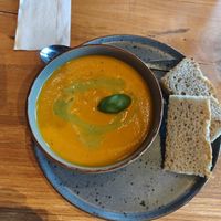 Carrot and tomato soup with focaccia 5/5  at Alekärr Ekologiska Gård AB in Axvall