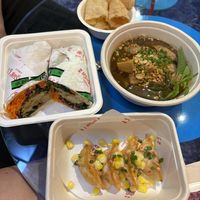Katsu wrap, cheesy corn dumplings and pork noodles  at V Street - Emsphere in Bangkok