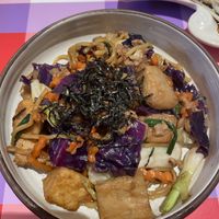 Yaki soba with fake chicken & fish pieces  at V Street - Emsphere in Bangkok