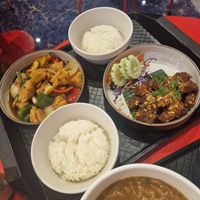 Chicken cashews, and crispy pork at V Street - Emsphere in Bangkok