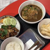 Boat noodles and fried pork with ricee  at V Street - Emsphere in Bangkok