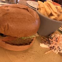 Vegan burger chips and coleslaw   at Coltello Lounge in Cramlington