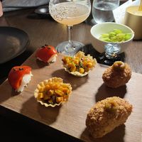Capsicum nigiri, pumpkin tartlet thingy, kare pan  at Boom Boom Room in Brisbane