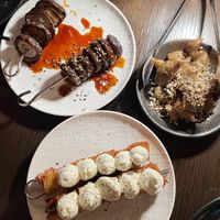 Mushroom skewers, roast artichokes, crispy potato skewers (fancy potato tornado haha)  at Boom Boom Room in Brisbane