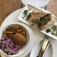 The chicken Kiev and very nice beyond meat wrap !  at VeGaNuTi in Yeovil