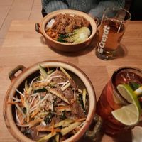 Vegan pot (far), Golden beef 😋😋 (close) at Gaia Garden in Gottingen