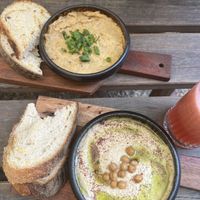 Hummus and eggplant salad  at Acuarela in Bucharest