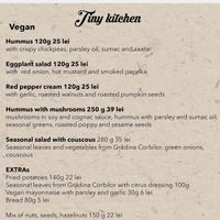 Vegan menu  at Acuarela in Bucharest