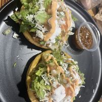 Sopes de chicharrón en salsa verde y rajas con crema  at Ùumbal by Health Buddy in Chula Vista