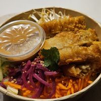 Spring roll rice bowl at Veggie Viet in Dusseldorf