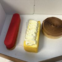 Raspberry, passion fruit , and salted caramel desserts   at GingerSnap Patisserie in West Melbourne